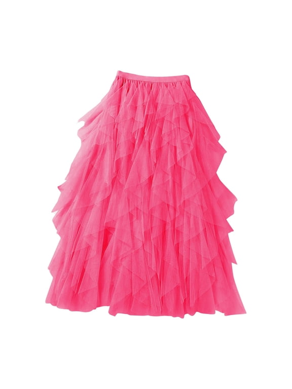 Women's Long Maxi Tulle Skirts A Line Ruffle High Waisted Tiered Layered Mesh Tutu Skirt Petticoat