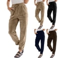 thumbnail image 1 of ibiyuan Womens Corduroy Pants Casual Drawstring Elastic High Waist Straight Leg Pants Loose Comfy Trousers with Pockets,Navy, 1 of 7