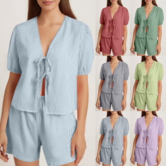 ibiyuan Womens Jogging Suits 2 Piece Set Women's Fashion Striped Shorts Set Casual Summer Outfit with Elastic and Drawstring Waist Stylish Comfortable Two Piece