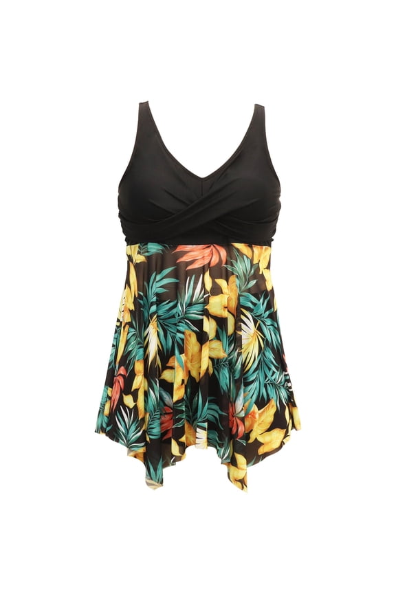 ibiyuan Womens Plus Size Swim Dress Swimsuit 2 Piece Rash Guard Capris Athletic Swimwear Bathing Suits for Women Floral Dress Swimsuits for Women,Black