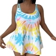thumbnail image 1 of ibiyuan Womens Plus Size Swim Dress Swimsuit 2 Piece Tummy Control Bathing Suit Flowy Body Shaping Swimwear Tropical Printed Swimsuits for Women,Light Blue, 1 of 5