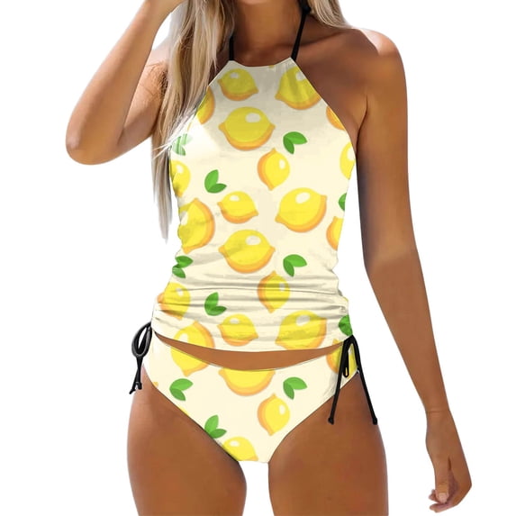 ibiyuan Womens Plus Size Tankini Swimsuit Two Piece Tummy Control Bathing Suits Hide Belly Swim Dress with Boy Shorts Tropical Printed Women's Swimsuits,Yellow