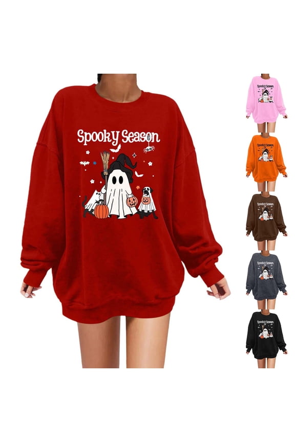 Womens Sweatshirt Halloween Crewneck Quality Sweaters for Women Plus Spooky Season Halloween Pumpkin Ghost Cotton Sweater Pullover Shirt Top Halloweens Couples Gifts