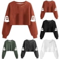 thumbnail image 1 of ibiyuan Womens Sweatshirts Halloween Crewneck Lightweight Shirts for Women Graphic Tees Pumpkin Season Halloween Embroidered Sweater Long Sleeve Tops Halloweens Gifts for Her, 1 of 3