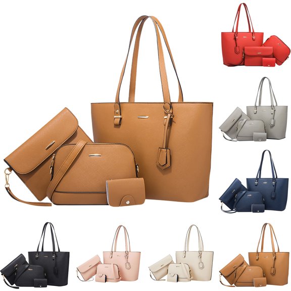 ibiyuan Womens Tote Bag Retro 4Pcs Handbag Set for Women, Large Capacity Tote Messenger Clutch Wallet Fashion Daily Travel Collection Gifts For Teen Girls