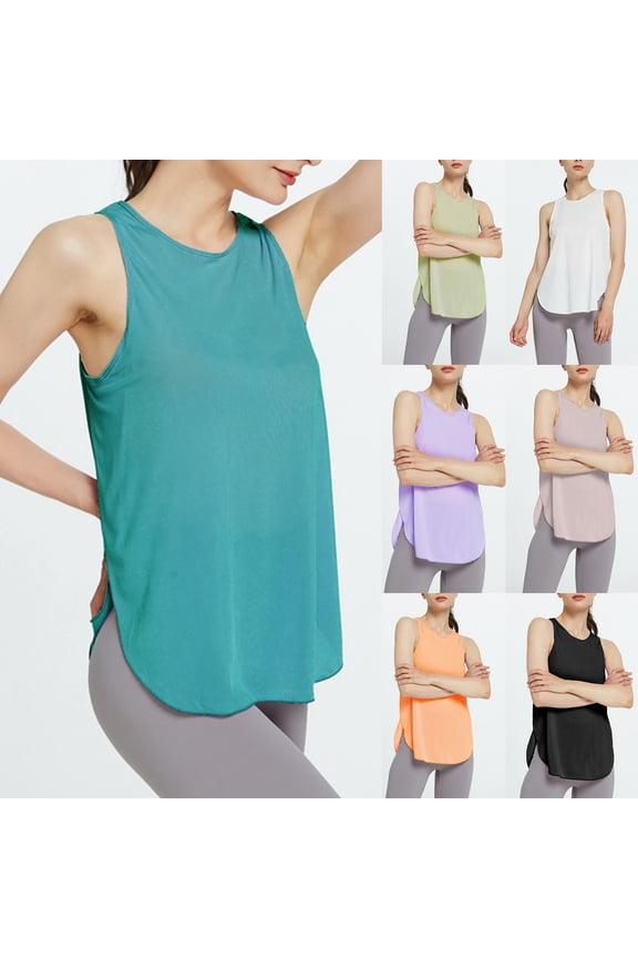 Womens Workout Tank Tops Sleeveless Athletic Tank Tops Crewneck Basic Undershirt Tennis Yoga Athletic Running Shirts Oversized Racerback Breathable Tee,Black