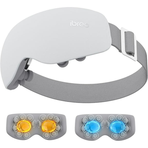 ibreo Lightweight Eye Care & Beauty Massager with Heat and Cooling, Vibration, Rechargeable Fast Heated Eye Mask with Bluetooth Music, White