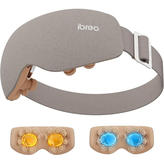 ibreo Lightweight Eye Care & Beauty Massager with Heat and Cooling, Vibration, Rechargeable Fast Heated Eye Mask with Bluetooth Music, Brown