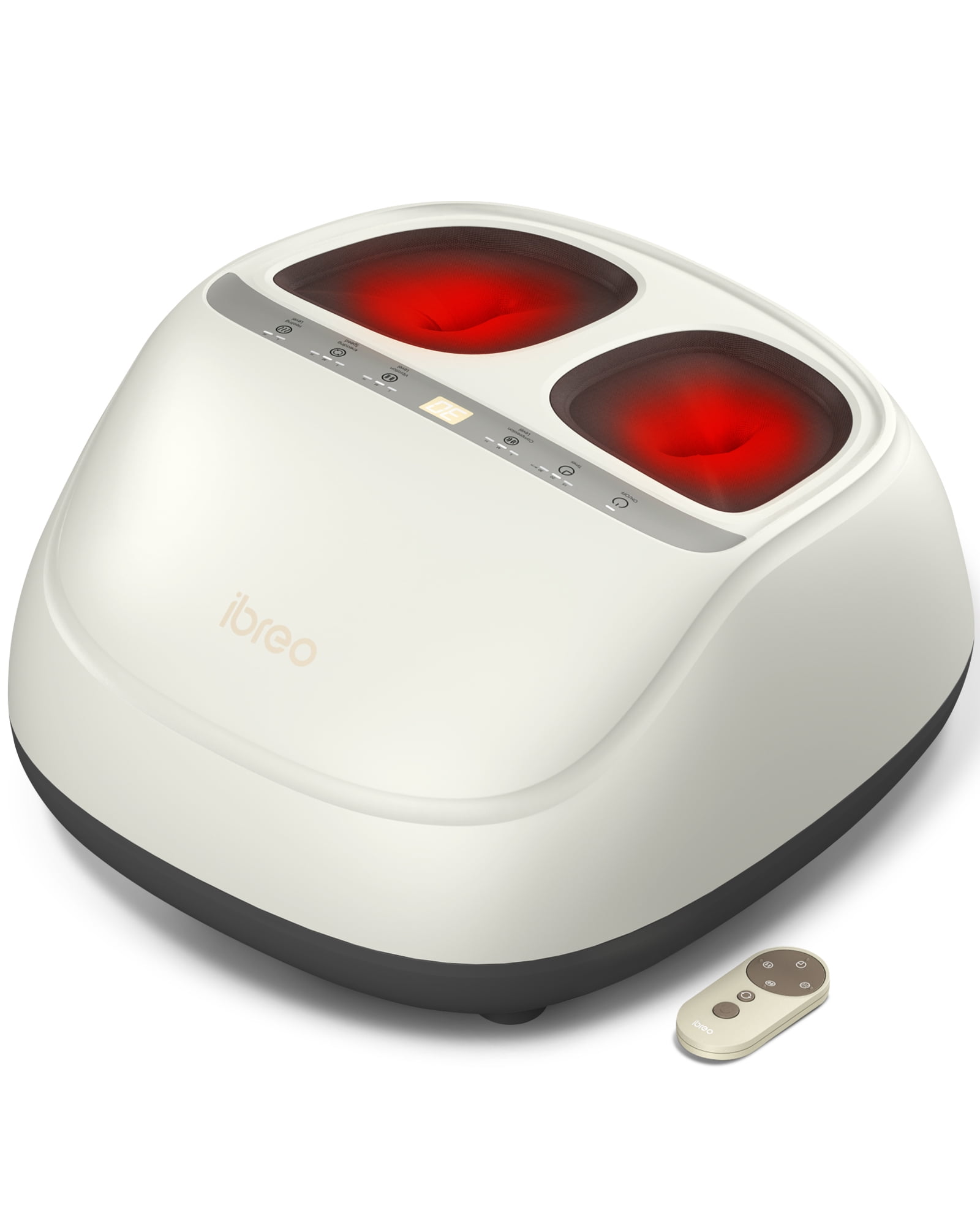 ibreo Shiatsu Foot Massager Machine with Heat, Deep Kneading, Air Compression, Vibration, Adjustable Pressure Auto Timer Remote Control, Creamy White