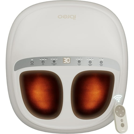 ibreo Shiatsu Foot Massager Machine with Heat, Deep Kneading, Air Compression, Vibration, Adjustable Pressure Auto Timer Remote Control, Creamy White