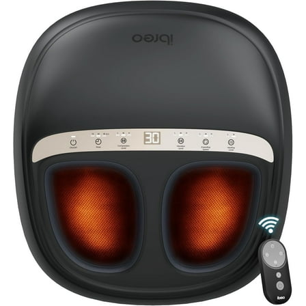 ibreo Shiatsu Foot Massager Machine with Heat, Deep Kneading, Air Compression, Vibration, Adjustable Pressure Auto Timer Remote Control, Black