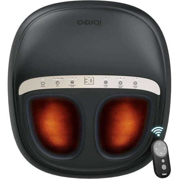 ibreo Shiatsu Foot Massager Machine with Heat, Deep Kneading, Air Compression, Vibration, Adjustable Pressure Auto Timer Remote Control, Black