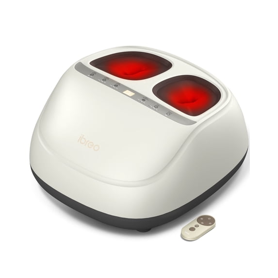 ibreo Shiatsu Foot Massager Machine with Heat, Deep Kneading, Air Compression, Vibration, Adjustable Pressure Auto Timer Remote Control, Creamy White
