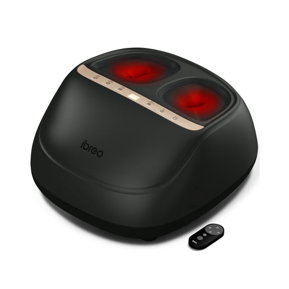 ibreo Shiatsu Foot Massager Machine with Heat, Deep Kneading, Air Compression, Vibration, Adjustable Pressure Auto Timer Remote Control, Black