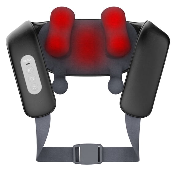 ibreo Shoulder & Neck Massager with heat and vibration cordless,long-lasting 4 Modes & 3 Intensities with Smart Memory,Massage Head Adjustable