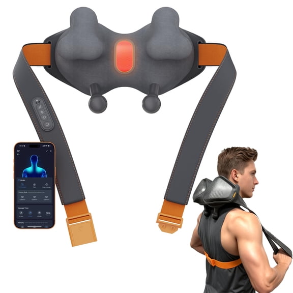 ibreo Shiatsu Neck Shoulder and Back Massager with Heat, Smart App-enabled, 8 Extra-Wide Bionic Heads, Customizable Massage Mode & 4D Deep Tissue Kneading for Pain Relief Fitness Sport