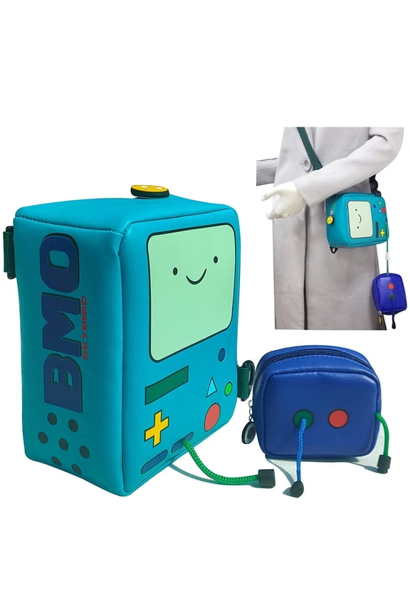 Cartoon Cute Merch CrossBody Messenger&Shoulder Bag Backpack, Finn Jake BeeMore Messenger bag Crossbody Shoulder Bag, M SIZE Crossbody Shoulder Bag, Waterproof PU