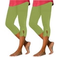 thumbnail image 1 of ibuvkizy 2 Pack Capri Bottom Pants for Women Summer High Waisted Solid Color Capris Matching Slim Fitting Yoga Gym Pants Green,S, 1 of 6