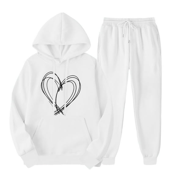 ibuvkizy 2 Piece Outfits for Women!Men's and Women's Sports Tracksuits Long Sleeve Pullover Hoodies Sweatshirt Loose Coat and Sweatpants Fall Winter Suit White,M
