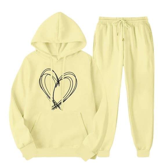 ibuvkizy 2 Piece Outfits for Women!Men's and Women's Sports Tracksuits Long Sleeve Pullover Hoodies Sweatshirt Loose Coat and Sweatpants Fall Winter Suit Yellow,S