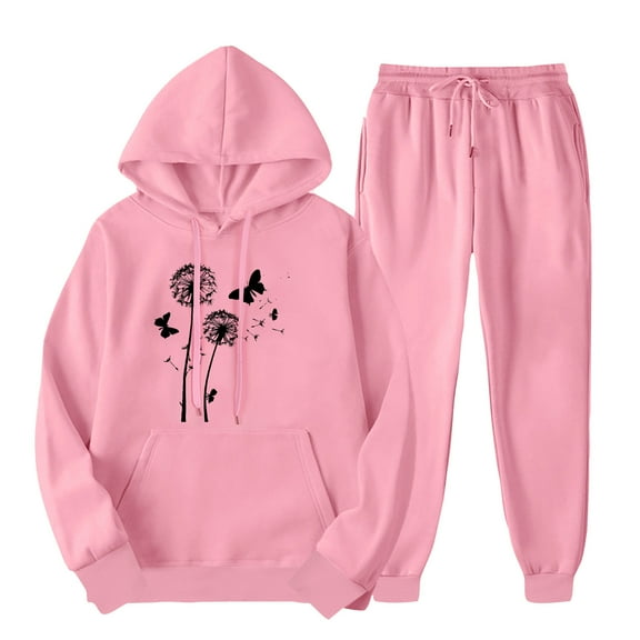 ibuvkizy 2 Piece Sets for Women Fall!Men's and Women's Sports Tracksuits Long Sleeve Pullover Hoodies Sweatshirt Loose Coat and Sweatpants Fall Winter Suit Pink,S