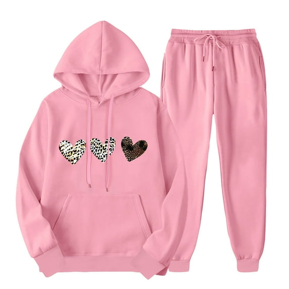 ibuvkizy 2 Piece Sets for Women Fall!Outfits Men's and Women's Sports Tracksuits Long Sleeve Pullover Hoodies Sweatshirt Loose Coat and Sweatpants Fall Winter Suit Pink,L