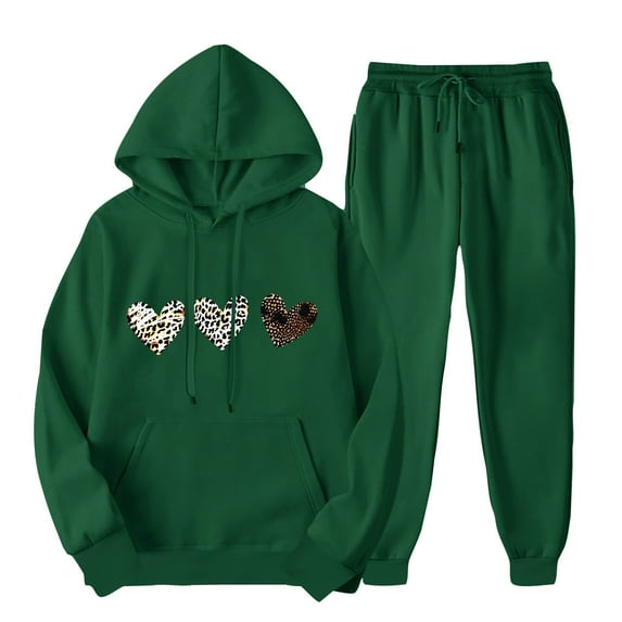 ibuvkizy 2 Piece Sets for Women Fall!Outfits Men's and Women's Sports Tracksuits Long Sleeve Pullover Hoodies Sweatshirt Loose Coat and Sweatpants Fall Winter Suit Green,S
