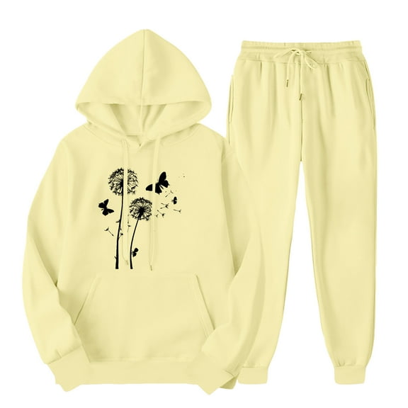 ibuvkizy 2 Piece Sets for Women Fall!Men's and Women's Sports Tracksuits Long Sleeve Pullover Hoodies Sweatshirt Loose Coat and Sweatpants Fall Winter Suit Yellow,XXL