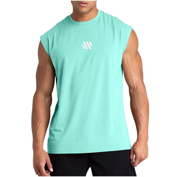 ibuvkizy 2025 Tank Tops for Mens Sleeveless Shirts Fashionable Men's Round-neck Solid Color Mesh Drying Sleeveless Top Light Blue,XXL