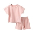 thumbnail image 1 of ibuvkizy Baby Boy Girl Clothes,Toddler Kids Boys Girls Fashion Cute Solid Color Soft Short Sleeve Top Shorts Home Wear Suit,2 Years, 1 of 6