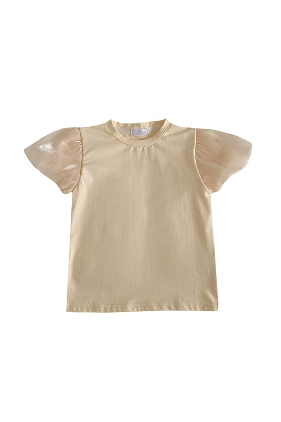 Baby Girl Clothes Children Solid Color Loose Pockets Round-Neck Blouses Girls Short-Sleeve T-Shirt Tops
