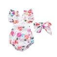 thumbnail image 1 of ibuvkizy Baby Girl Clothes Clearance!3-24 Months Toddler Children's Sleeveless Romper Flower Print Headband Two-piece Children's Clothing, 1 of 2