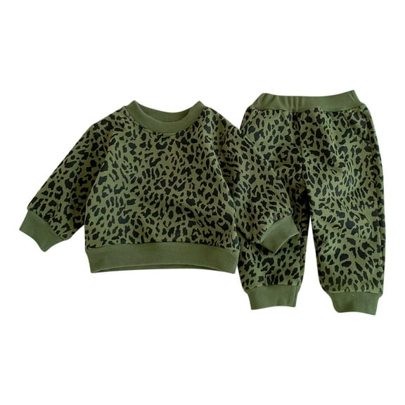 ibuvkizy Baby Girl Clothes Baby Girl Fall Outfits,Children's Cute Leopard Print Hoodie and Pants Baby Two Piece Set Long Sleeve Round Neck Top/Shirt Set