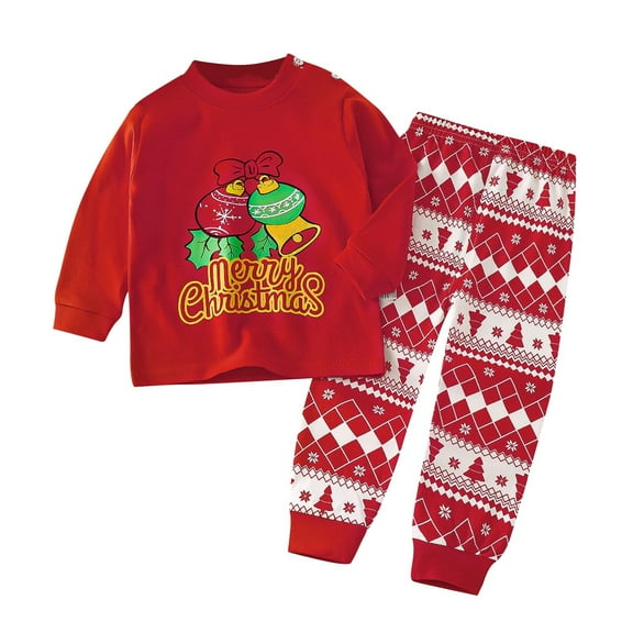 ibuvkizy Baby Girl Clothes,Girls Christmas Pajamas Sets Fashion Girls and Boys' Christmas Printed Casual Long Sleeve Round Neck Top Pants Set Red,0-3 Months