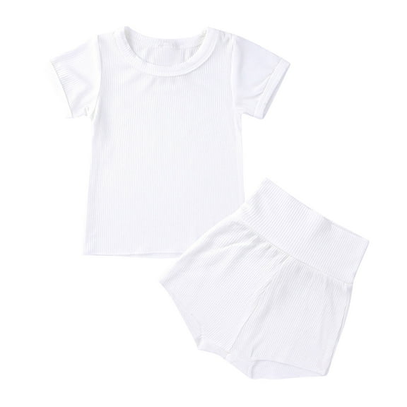 ibuvkizy Baby Girl Clothes Toddler Girl Short Clothing Sets,Kids Fashion Cute Solid Color Short Sleeve High Waist Shorts Cotton Casual Suit,Summer Casual Top Tee Shirts,Gifts for Her