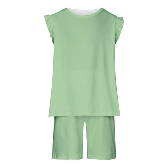 ibuvkizy Baby Girl Clothes,Toddler Girl Short Clothing Sets,Toddler Baby Girl Comfortable Color Sleeveless Cotton T-shirt Shorts Set,Summer Casual Top Tee Shirts,Gifts for Her