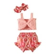 thumbnail image 1 of ibuvkizy Baby Girl Clothes Toddler Girl Short Clothing Sets,Toddler Kids Baby Girls Fashion Cute Flower Print Ruffles Vest Shorts Hairband Suit,Summer Casual Top Tee Shirts,Gifts for Her, 1 of 6