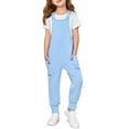 thumbnail image 1 of ibuvkizy Baby Girl Clothes Summer Romper Kids Jumpsuit Outfits,Girls Solid Color Children's Casual Sleeveless Jumpsuit Pants with Pockets for Ages 4-14,Blue, 1 of 1