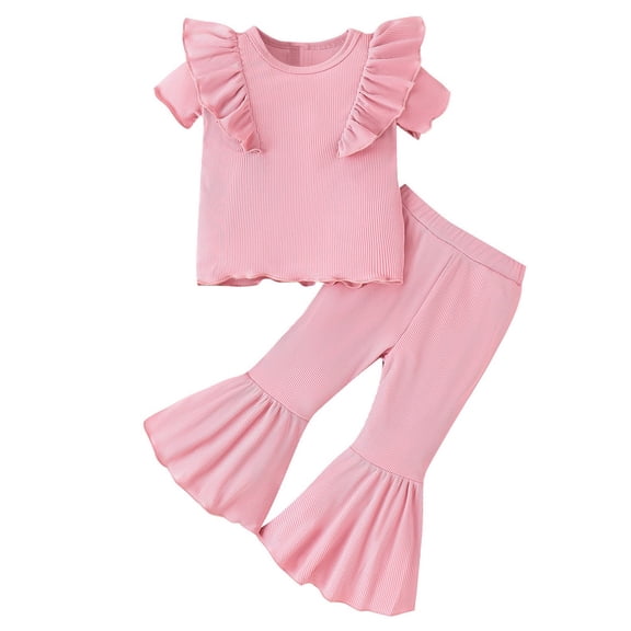 ibuvkizy Baby Girl Clothes Toddler Girl Short Clothing Sets,Fashion Girls' Casual Short Sleeve Tops Round Neck Collar Botton Solid Long Pants Sets,Summer Casual Top Tee Shirts,Gifts for Her