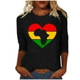 thumbnail image 1 of ibuvkizy Black History Month Shirts for Women 3/4 Length Sleeve Tops Ladies' Black Month Fashion Printed Round Neck 3/4 Sleeve T-shirt Loose Top,Black,M, 1 of 4