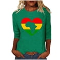 thumbnail image 1 of ibuvkizy Black History Month Shirts for Women 3/4 Length Sleeve Tops Ladies' Black Month Fashion Printed Round Neck 3/4 Sleeve T-shirt Loose Top,Green,XXXL, 1 of 4
