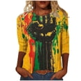 thumbnail image 1 of ibuvkizy Black History Month Shirts for Women 3/4 Length Sleeve Tops,Ladies' Black Month Fashion Printed Round Neck 3/4 Sleeve T-shirt Loose Top,M, 1 of 5