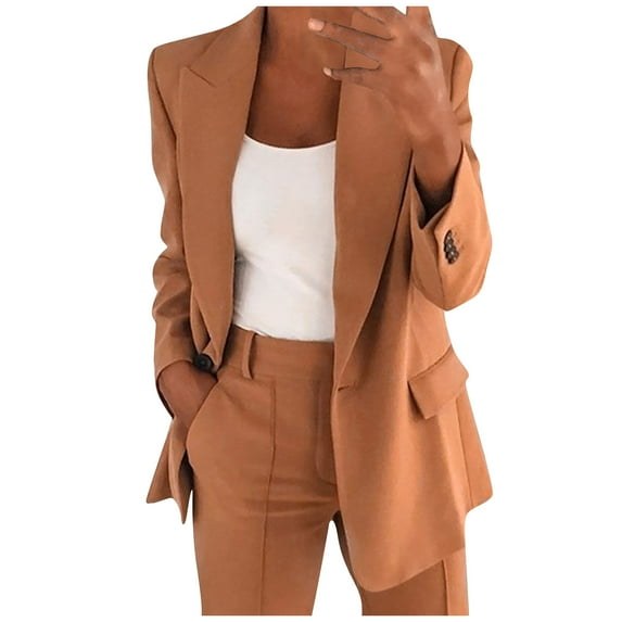 ibuvkizy Blazer Jackets for Women Clearance Plus Size Open Front Jacket for Women Fashion Casual Long Sleeve Solid Color Coat Loose Work Office Blazers with Pockets Outerwear Tops