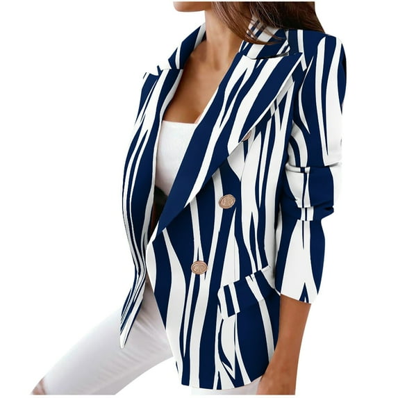 ibuvkizy Blazers for Women Clearance Summer Jacket for Women Fashion Casual Long Sleeve Business Attire Plaid Printed Coat Loose Slim Suit Jacket Outerwear Tops