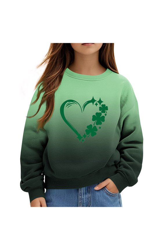 Boys Girls St. Patrick's Day Sweatshirt,Children's Shirt Long Sleeved Pattern T-shirt Printed Round Neck Top Suitable for Boys and Girls Hoodless Sweatshirts Black,5-6 Years