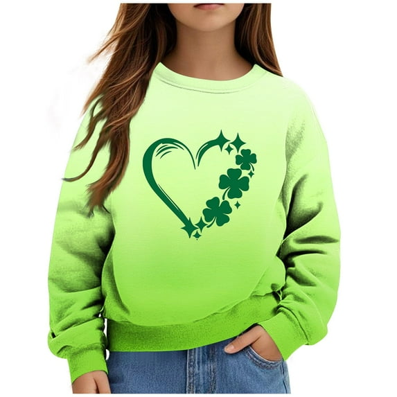 ibuvkizy Boys Girls St. Patrick's Day Sweatshirt,Children's Shirt Long Sleeved Pattern T-shirt Printed Round Neck Top Suitable for Boys and Girls Hoodless Sweatshirts White,11-12 Years