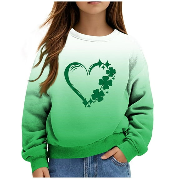 ibuvkizy Boys Girls St. Patrick's Day Sweatshirt,Children's Shirt Long Sleeved Pattern T-shirt Printed Round Neck Top Suitable for Boys and Girls Hoodless Sweatshirts Green,1-2 Years