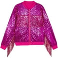 thumbnail image 1 of ibuvkizy Boys Girls Winter Coat,3-10 Year Children's Fashion Solid Color Tassel Sequin Zipper Long Sleeved Hooded Casual Jacket Hot Pink,6 Years, 1 of 3
