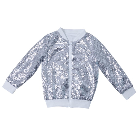 ibuvkizy Boys Girls Winter Coat,3-10 Year Children's Fashion Solid Color Tassel Sequin Zipper Long Sleeved Hooded Casual Jacket Silver,3 Years