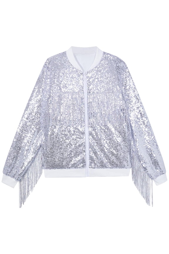 Boys Girls Winter Coat,3-10 Year Children's Fashion Solid Color Tassel Sequin Zipper Long Sleeved Hooded Casual Jacket Silver,8 Years